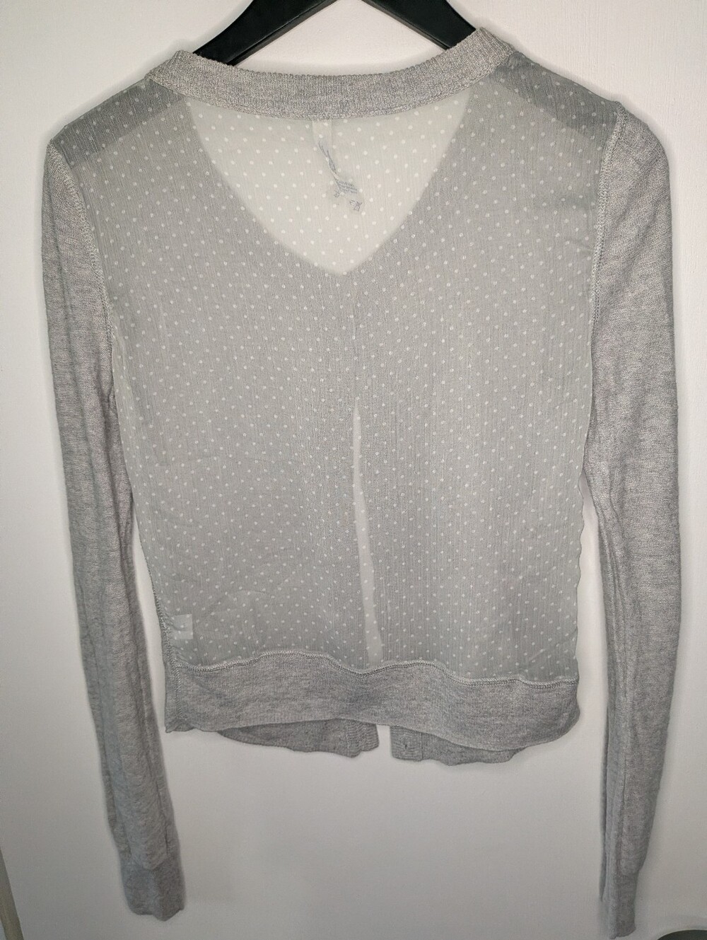 Aeropostale Light Gray Sheer Polka Dot Cardigan